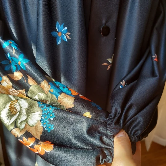 Vintage 70s M Floral Black Maxi Night Dress Jaudabar - Picture 5 of 10